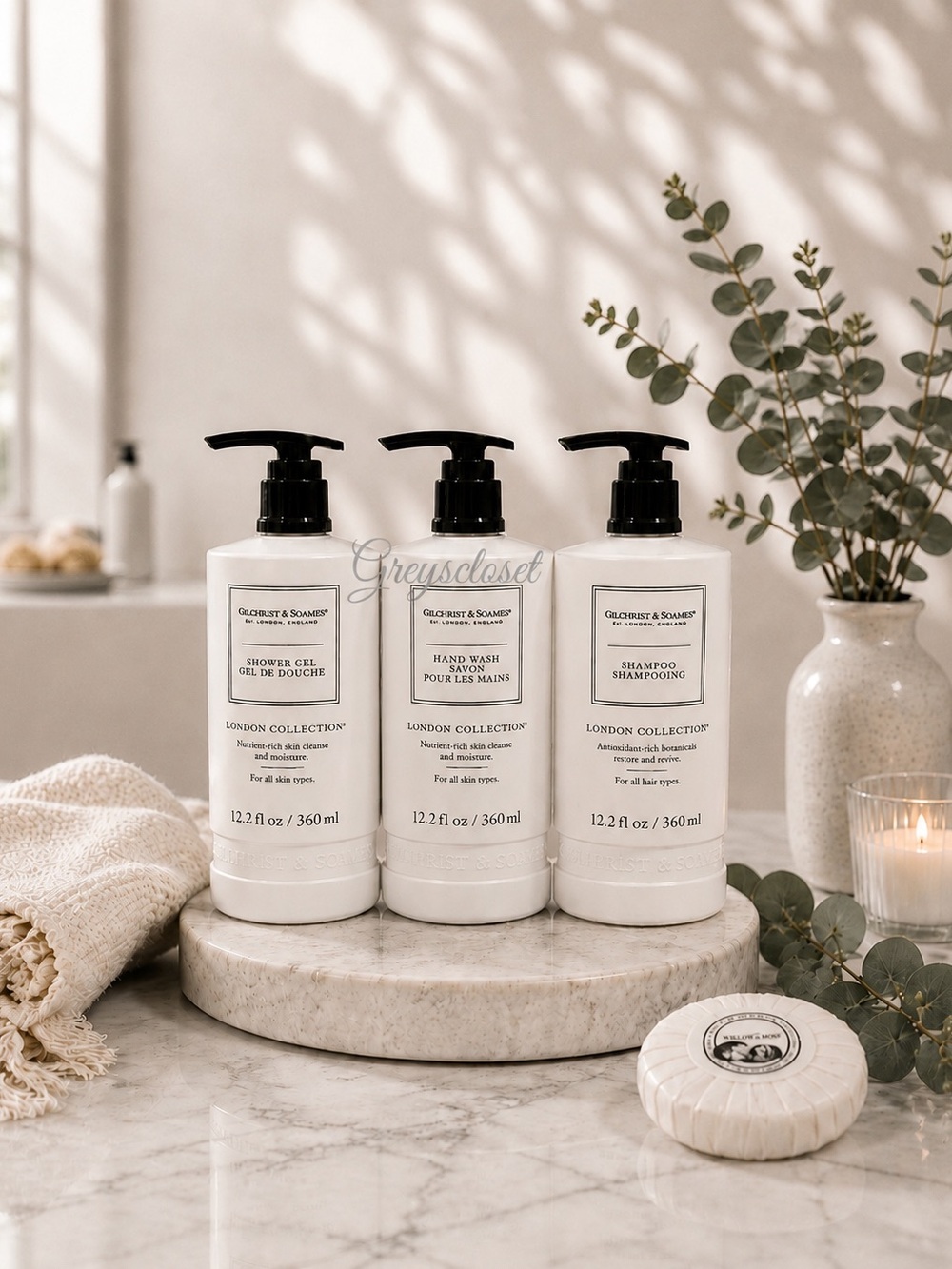 GILCHRIST & SOAMES LONDON COLLECTION HAND WASH, SHOWER GEL AND SHAMPOO 12.2 oz